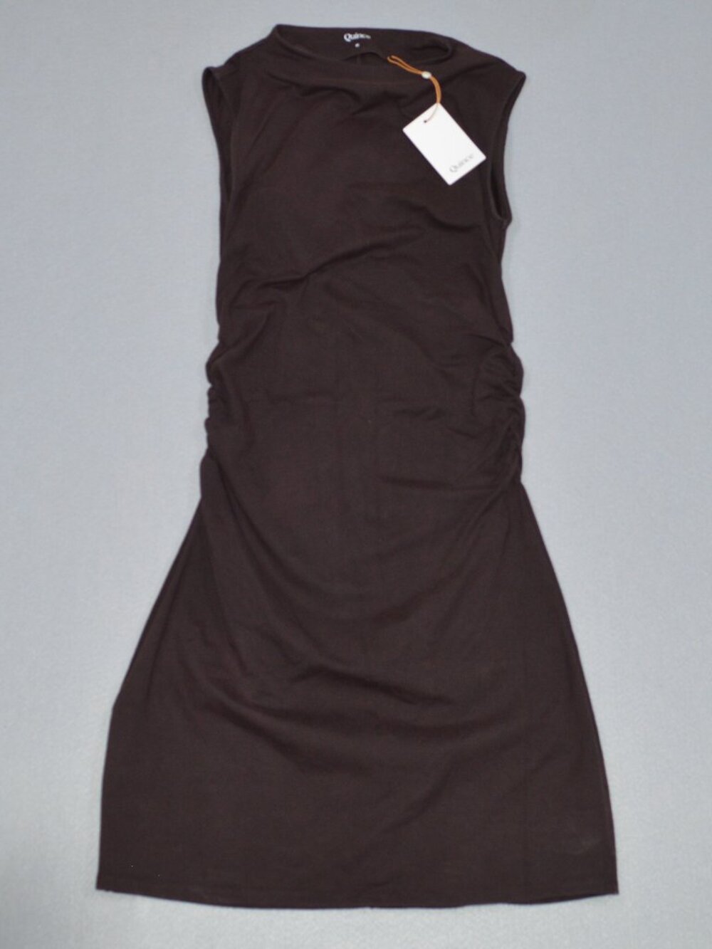 NWT Quince Stretch Cotton Jersey Mock Neck Mini Dress Espresso M